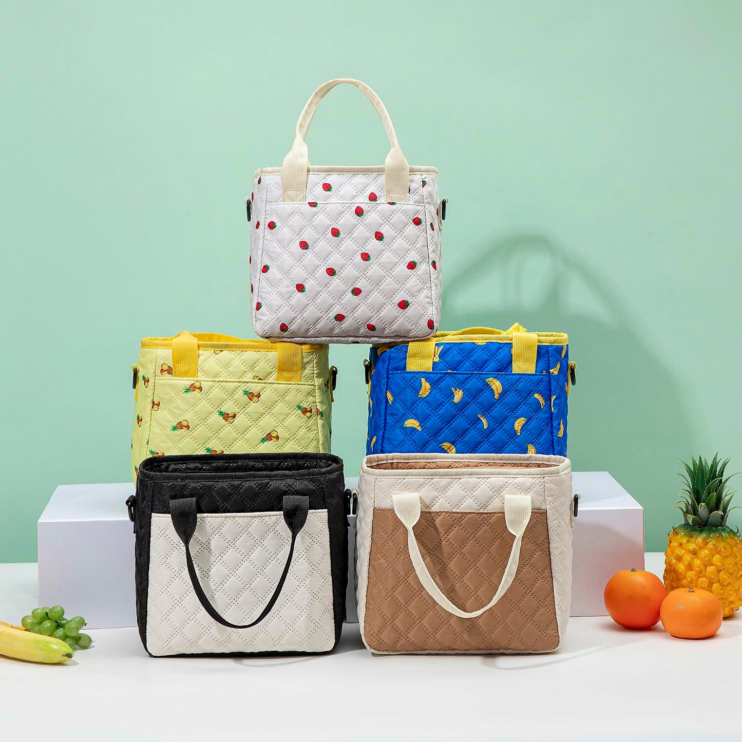 TuErCao Pineapple Insulated Lunch Box Small Portable Lightweight Nylon