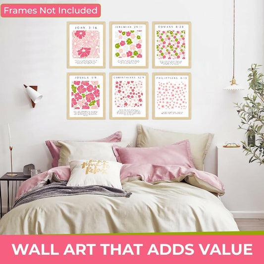 bqw Floral Bible Verse Wall Art Set of 6 Unframed 11x8.5 Scripture Prints
