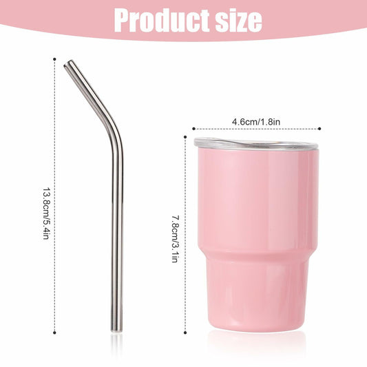 SAVITA Mini Tumbler Shot Glass Set 3oz Pink Stainless Steel with Lids Straw