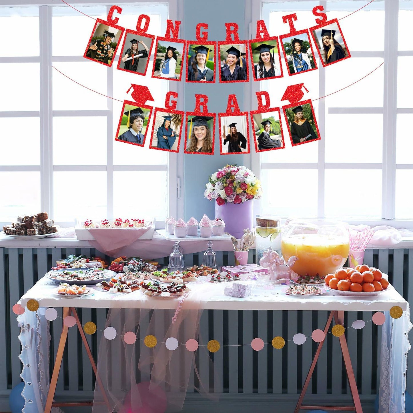 Biswiter Graduation Photo Banner Class of 2025 Red Preassembled Congrats Decor
