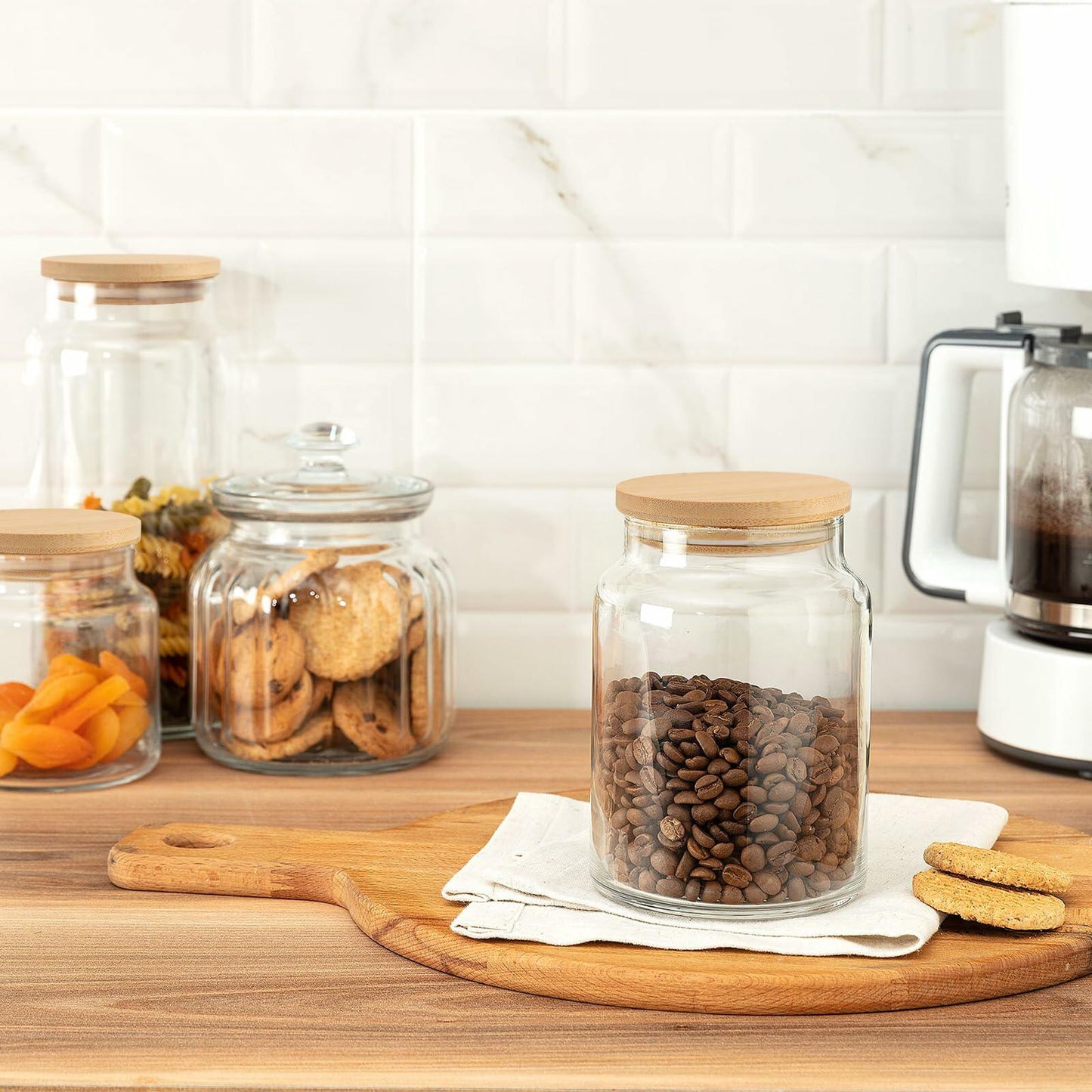 SZGSBB Wide Mouth Mason Jar Lids Bamboo Wooden Reusable Storage 4-Pack Beige