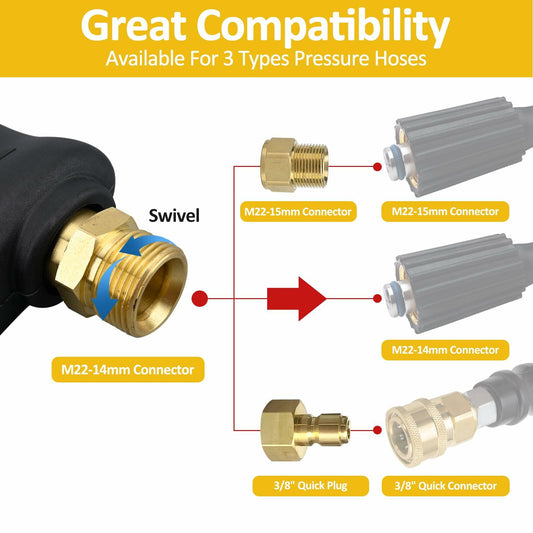 Short Pressure Washer Gun 4000PSI M22-14mm Inlet 1/4" Quick Connect Foam Cannon