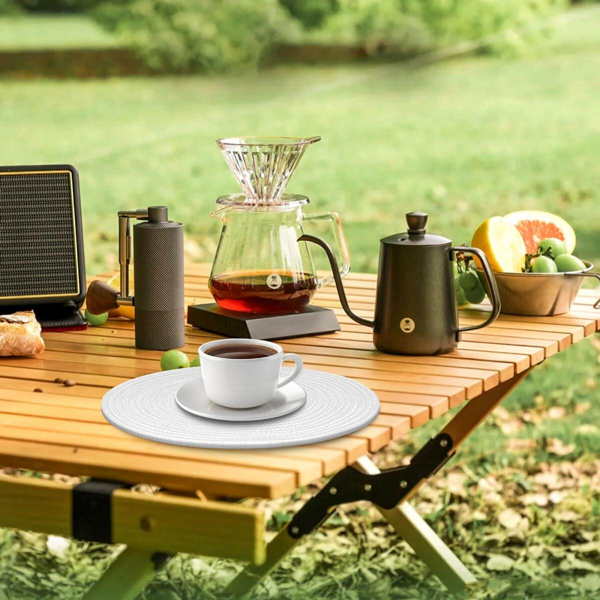 WEAVELYRICS 15" Round Braided Cotton Placemats Brown Set of 4