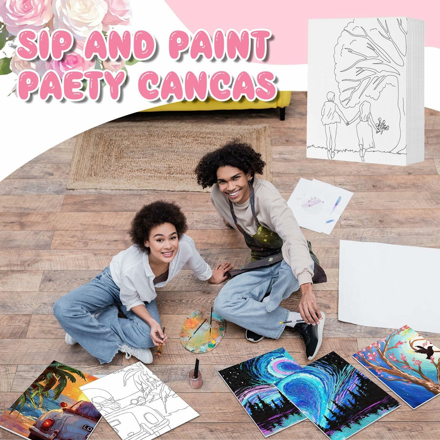 Ctosree 12 Pcs Valentine Pre Drawn Canvas Painting Boards 8x10 Inch Scenery