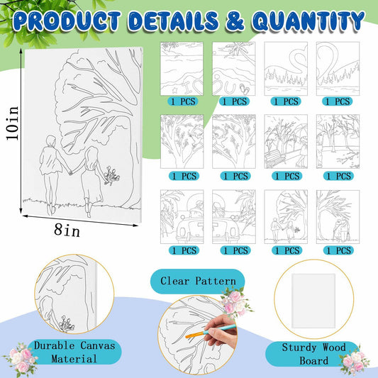 Ctosree 12 Pcs Valentine Pre Drawn Canvas Painting Boards 8x10 Inch Scenery