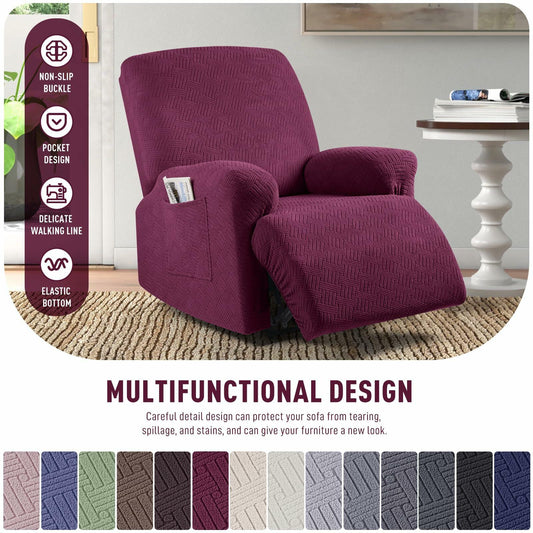 KinCam Recliner Cover Stretch Stripe Jacquard Burgundy XL Size