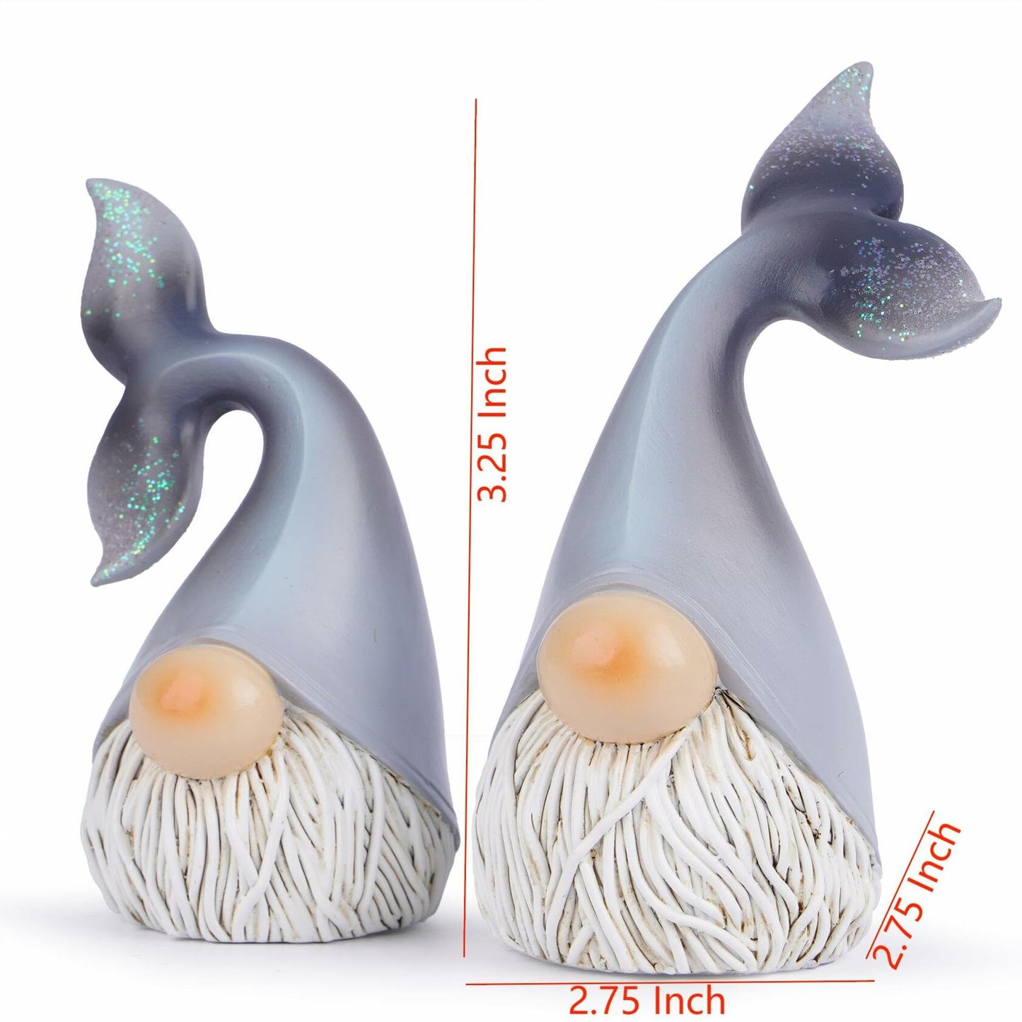 Hodao 2 Set Summer Ocean Gnome Resin Figurines Mermaid Grey Scandinavian