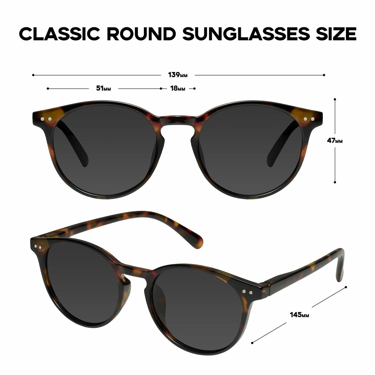 mosanana Polarized Round Sunglasses Small Tortoise Grey Casual Women MS52361