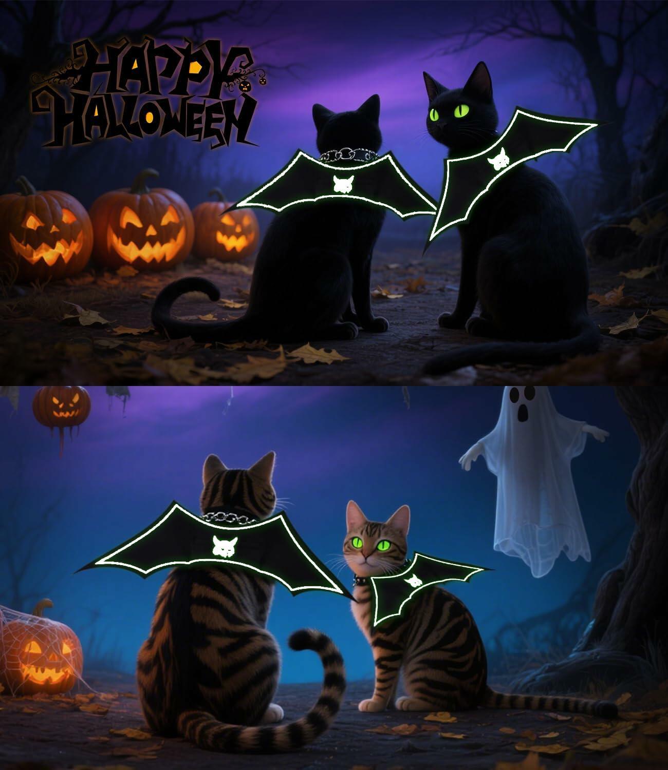 Velthorix Cat Halloween Costume Bat Wings Pet Cosplay Accessories Small