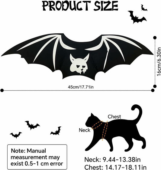 Velthorix Cat Halloween Costume Bat Wings Pet Cosplay Accessories Small