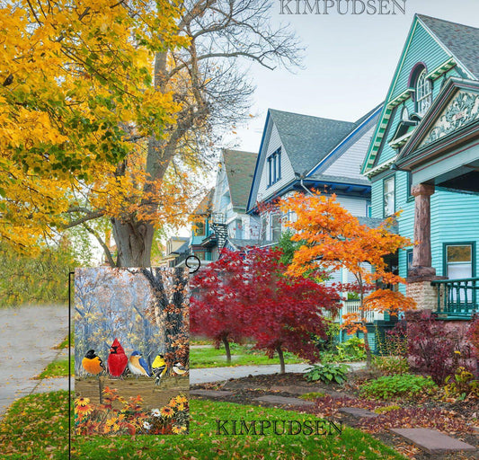 KIMPUDSEN Cardinal Birds Fall Garden Flag 12x18 Inch Double Sided Autumn