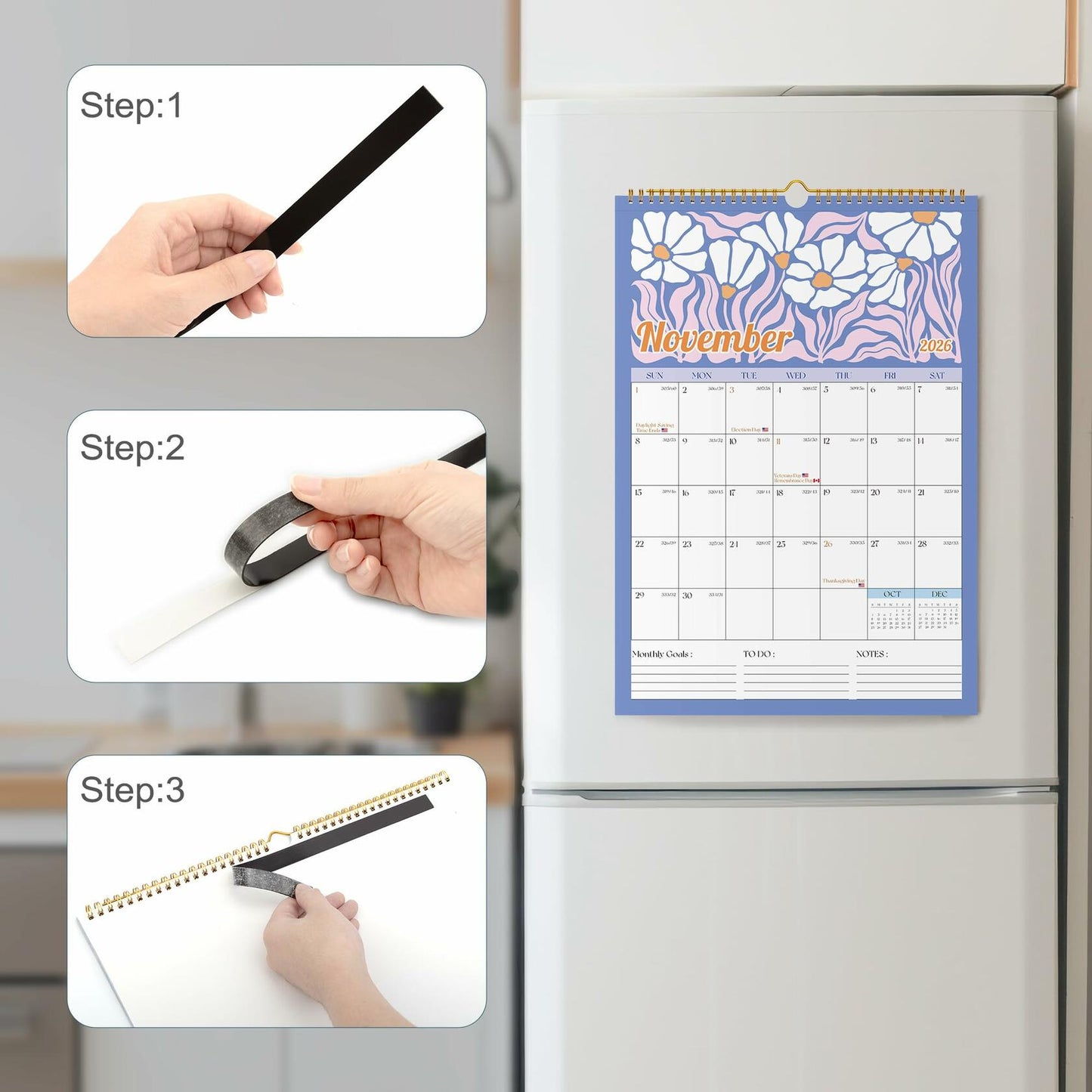 EYROZILL 2025 Wall Calendar Planner Spiral Bound 12x17 Marble Jul25-Dec26