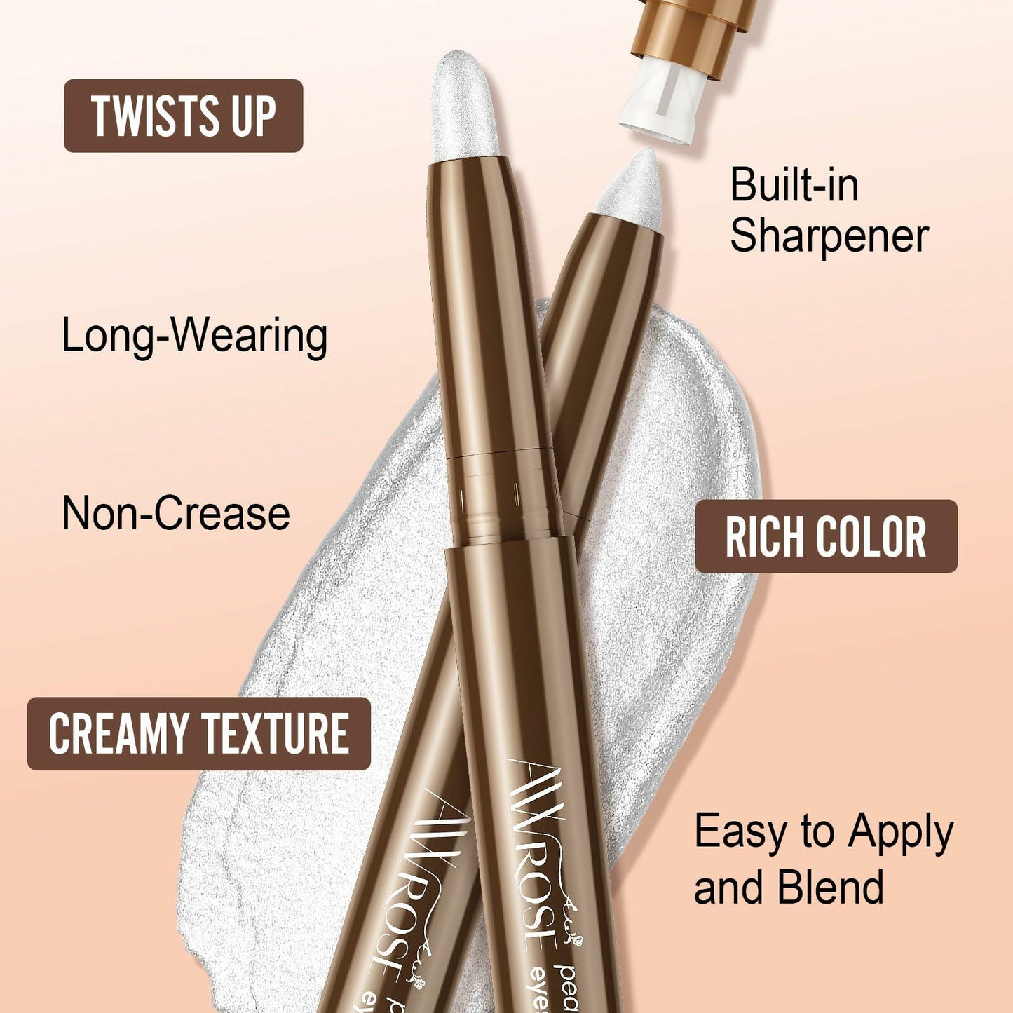 awrose Cream Eyeshadow Stick Waterproof Glitter Shimmer Eye Brightener 1oz