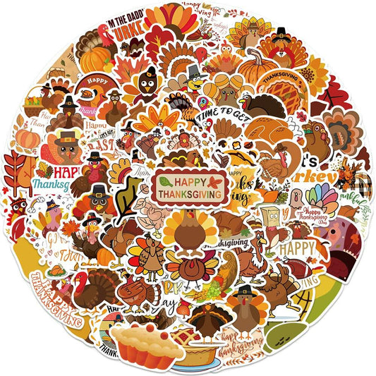 QQUK Thanksgiving Pumpkin Stickers Pack 100 Pcs Waterproof Brown Fall Decals
