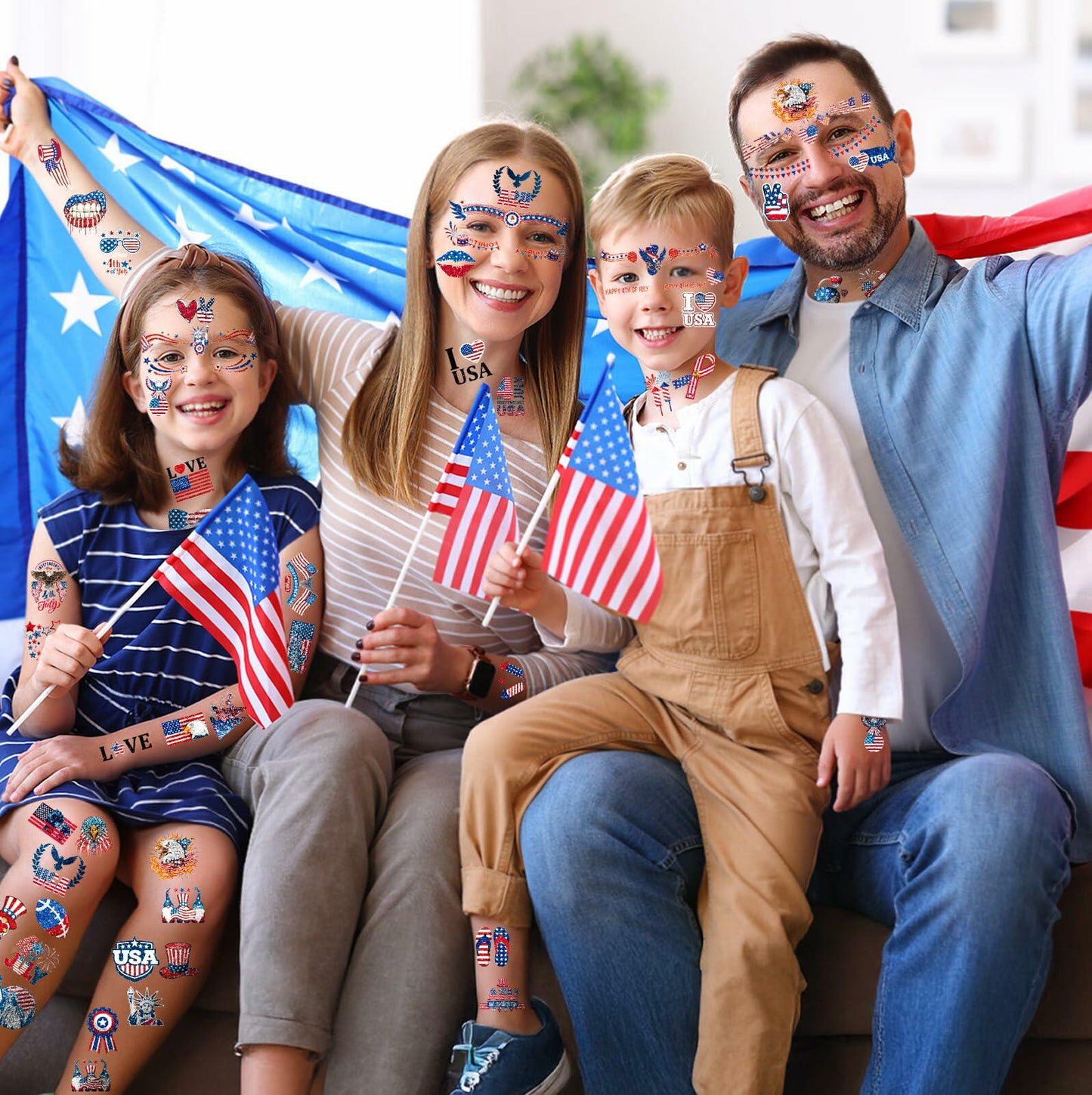 eboozone 4th of July Temporary Tattoos 68pcs Patriotic USA Flag Red/Blue