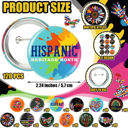 Tondiamo Hispanic Heritage Month Buttons Pins 2.24 Inch 120 Pcs Multi Color