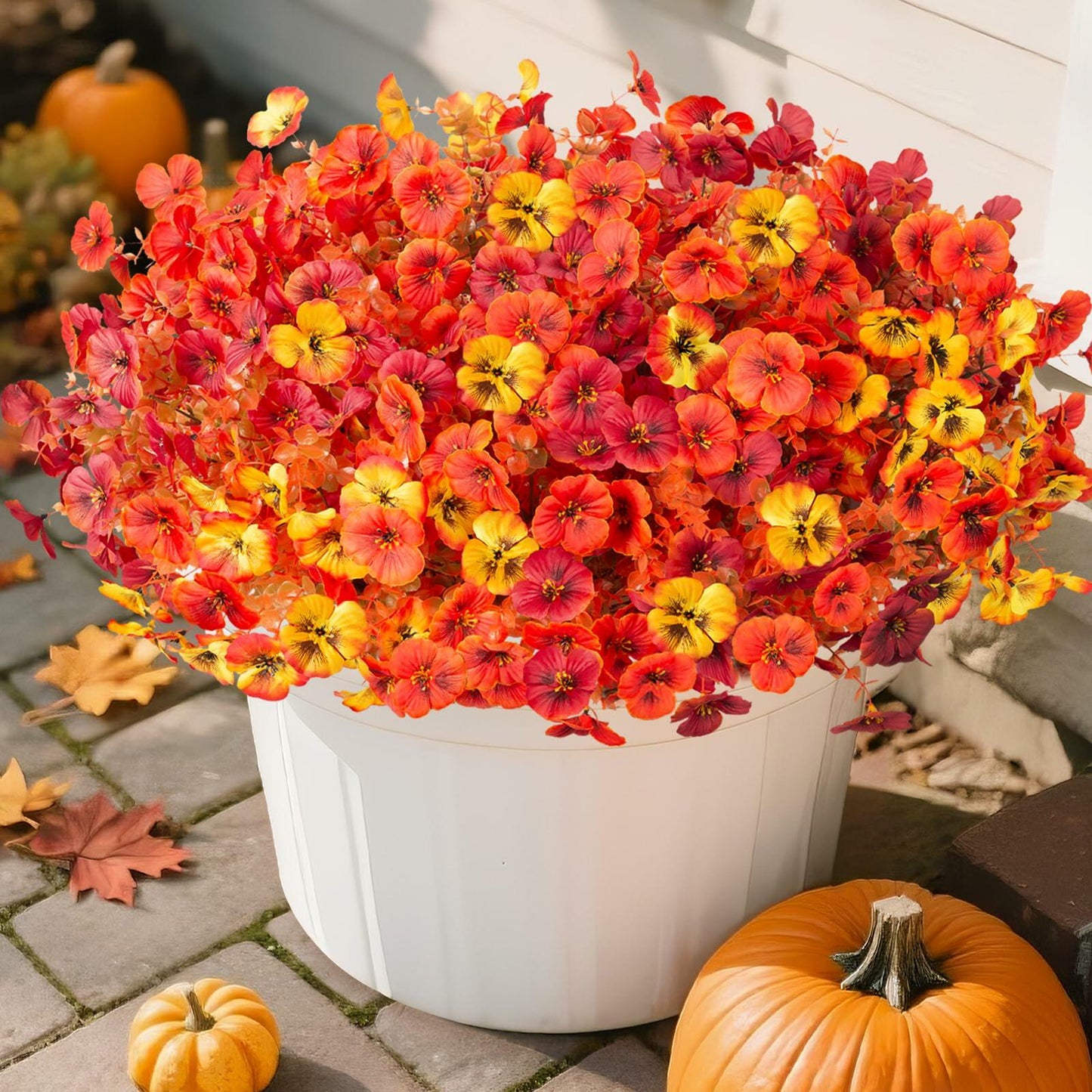 INQCMY Artificial Fall Flowers Faux Pansies Mums 12 Bundle 14" Red Orange Yellow