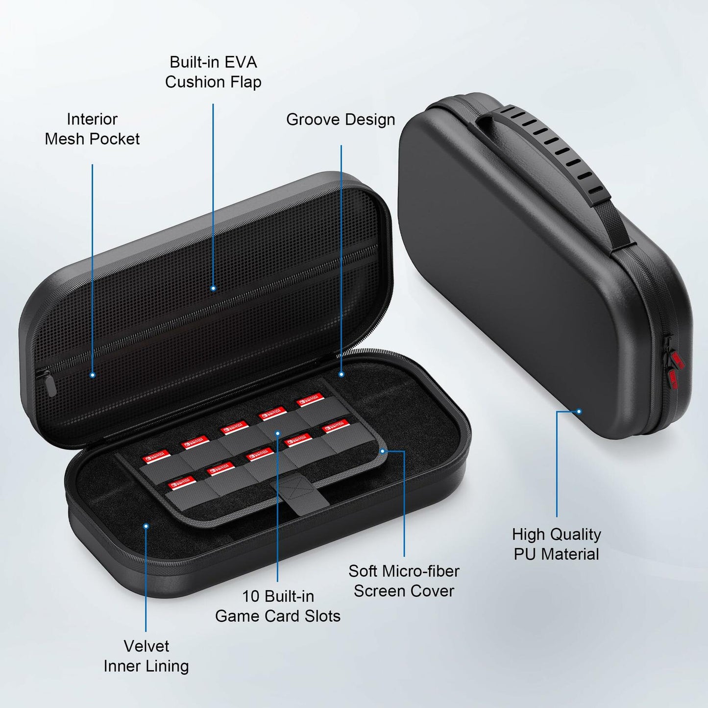 STARTRC GAMES Switch 2 Carrying Case Large PU Hard Travel Bag Black