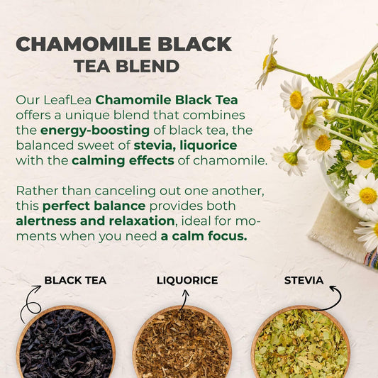 LeafLea Black Tea with Chamomile, Natural, Gluten-Free, Vegan, 40 Bags