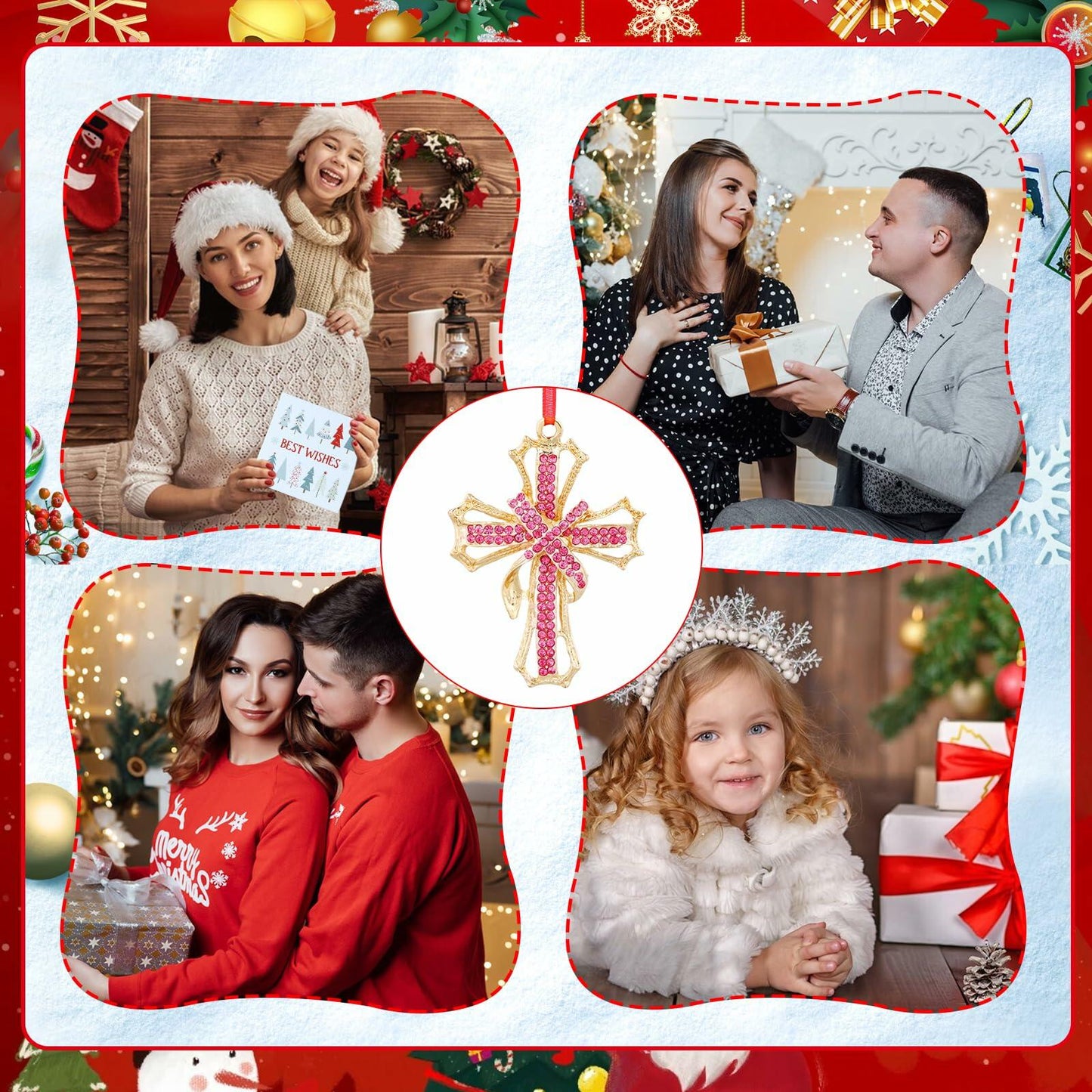 GROWTHMAGIC Metal Cross Christian Christmas Ornaments Pink Religious Decor