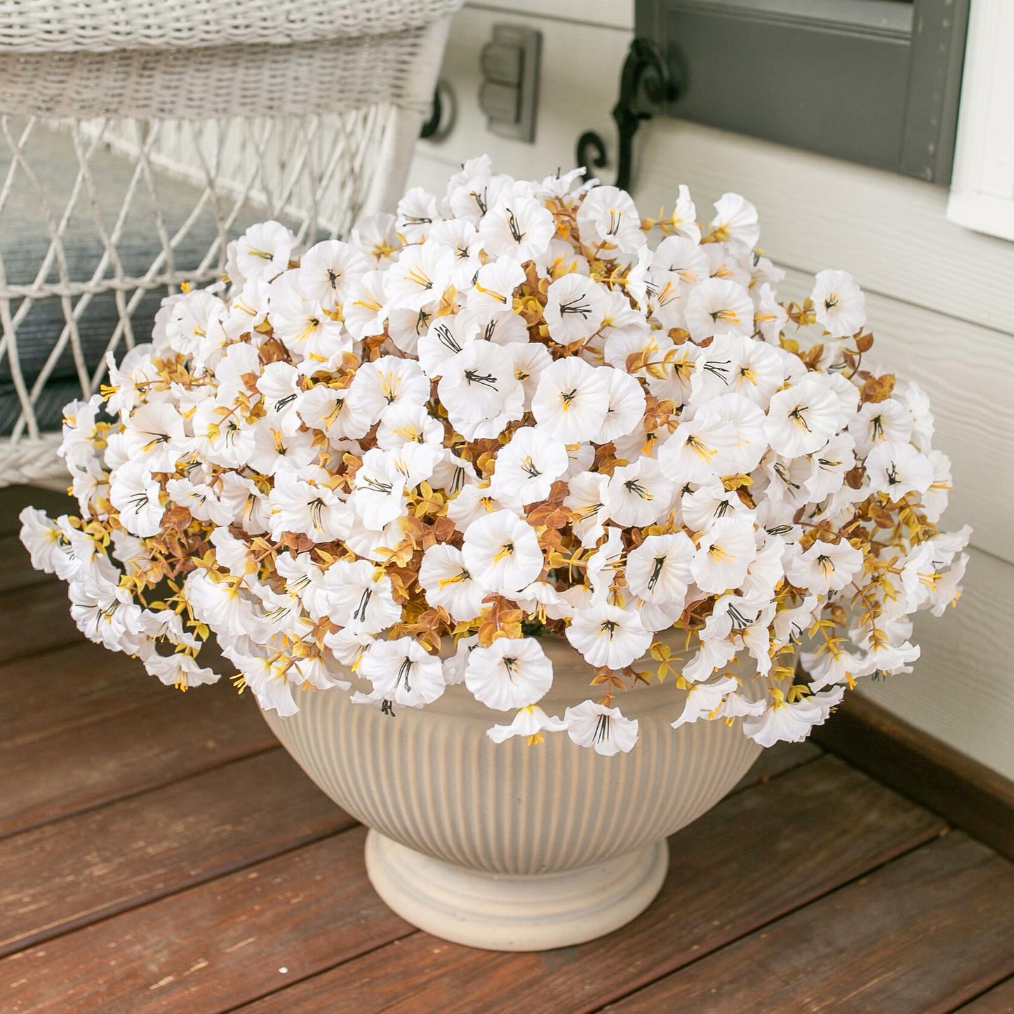 HyeFlora Fake Mums Artificial Fall Flowers 12 Bundles White Silk Morning Glory