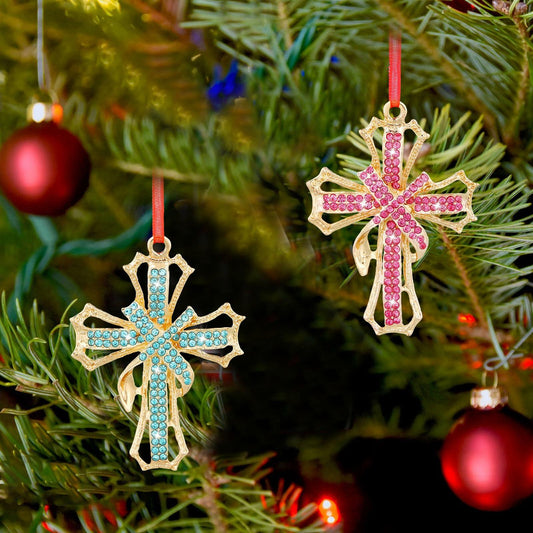 GROWTHMAGIC Metal Cross Christian Christmas Ornaments Pink Religious Decor