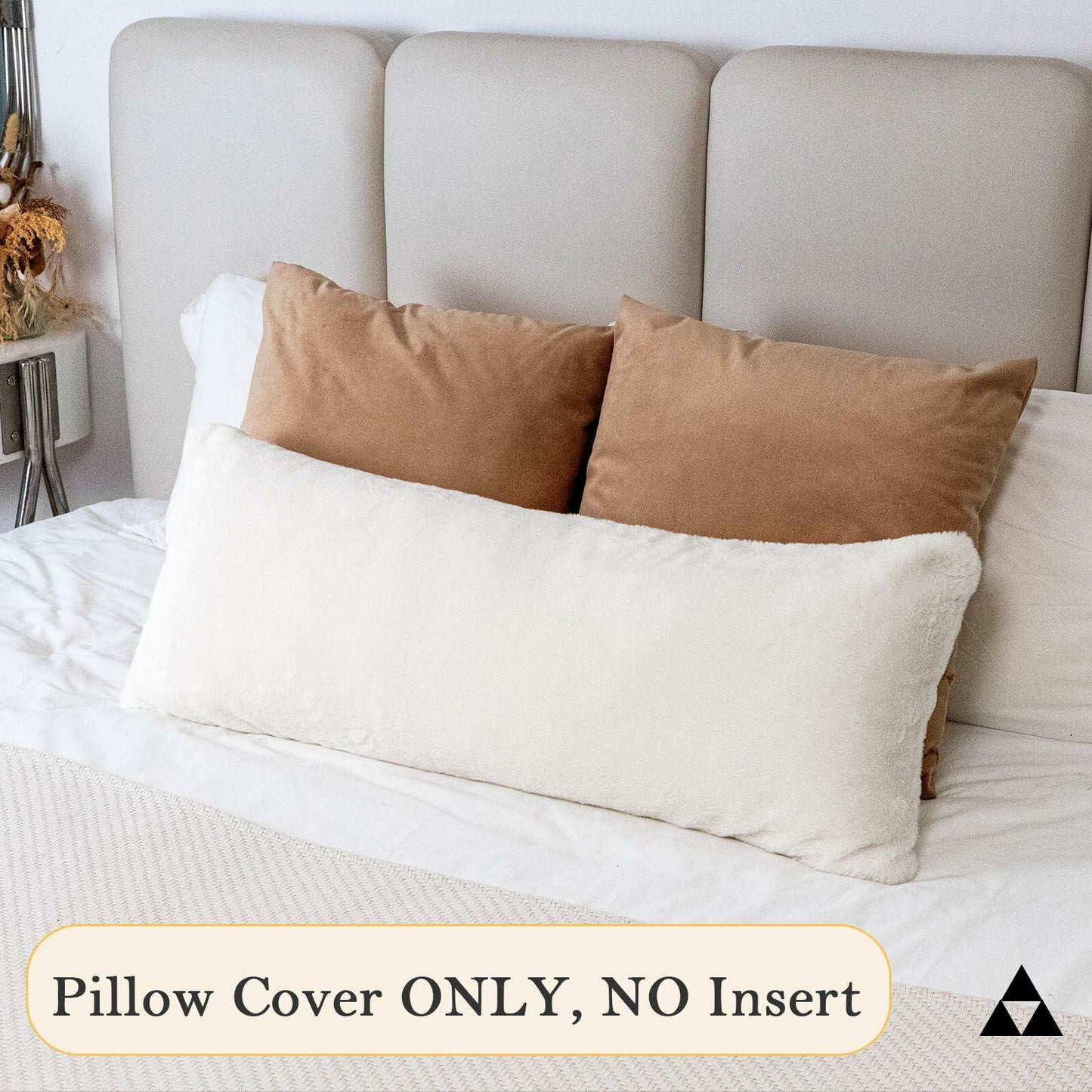 JoraLion Faux Fur Lumbar Pillow Cover 14x36 inch Cream Rabbit Plush 1 Cover