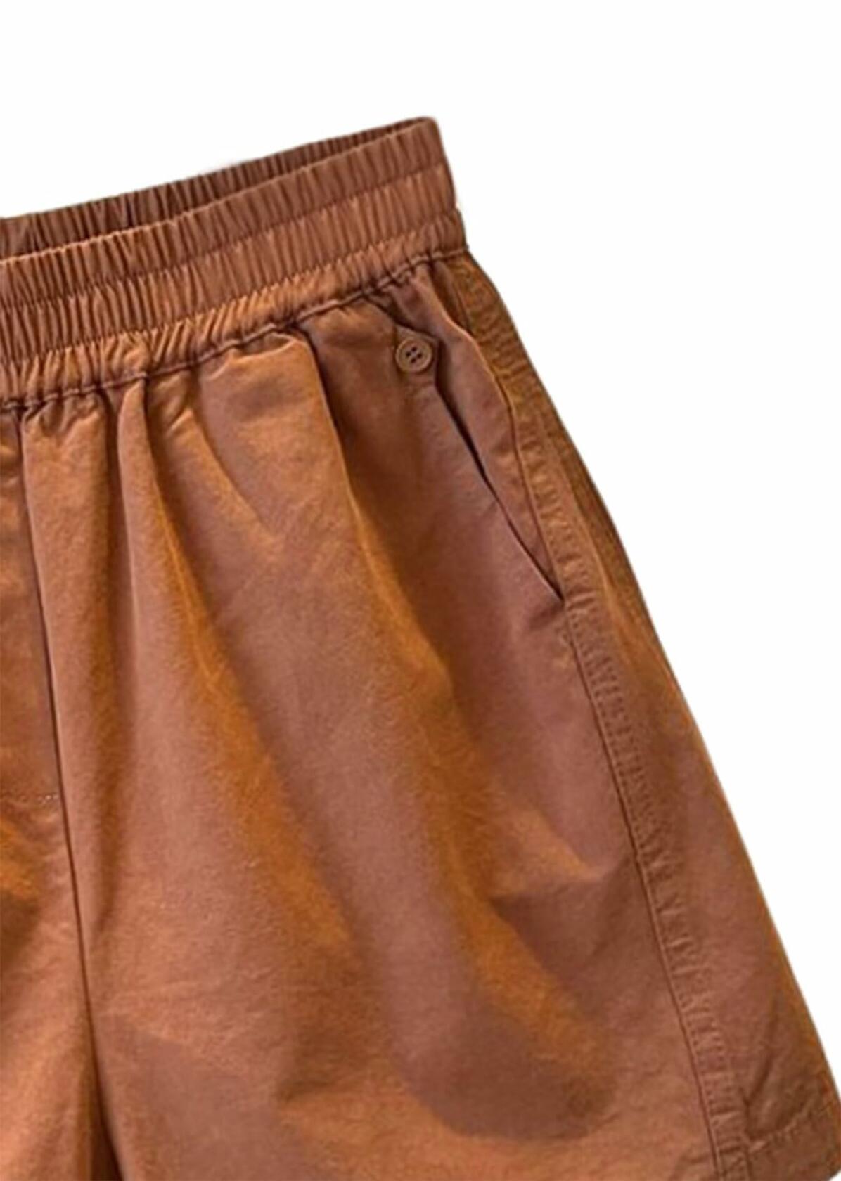 Falainetee Women's Cotton Summer Casual Shorts Brown Size L
