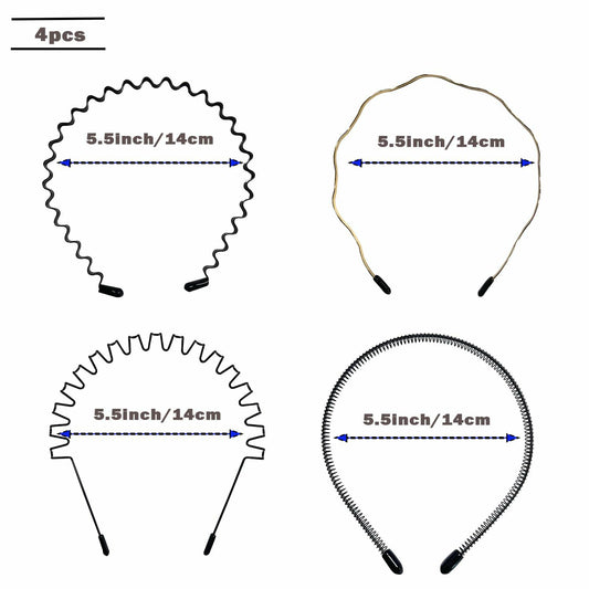 WEIMAISI 4pcs Black Metal Wavy Non Slip Hair Hoop Headband Accessories