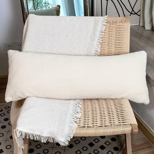 JoraLion Faux Fur Lumbar Pillow Cover 14x36 inch Cream Rabbit Plush 1 Cover