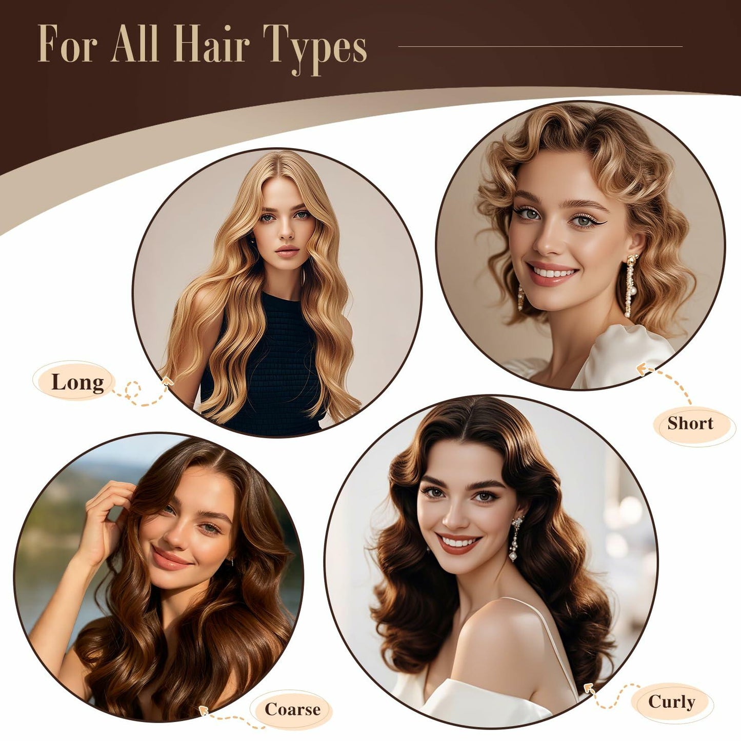 nunflue Heatless Hair Curlers Soft Overnight Set Brown 4Pcs with Silk Scarf