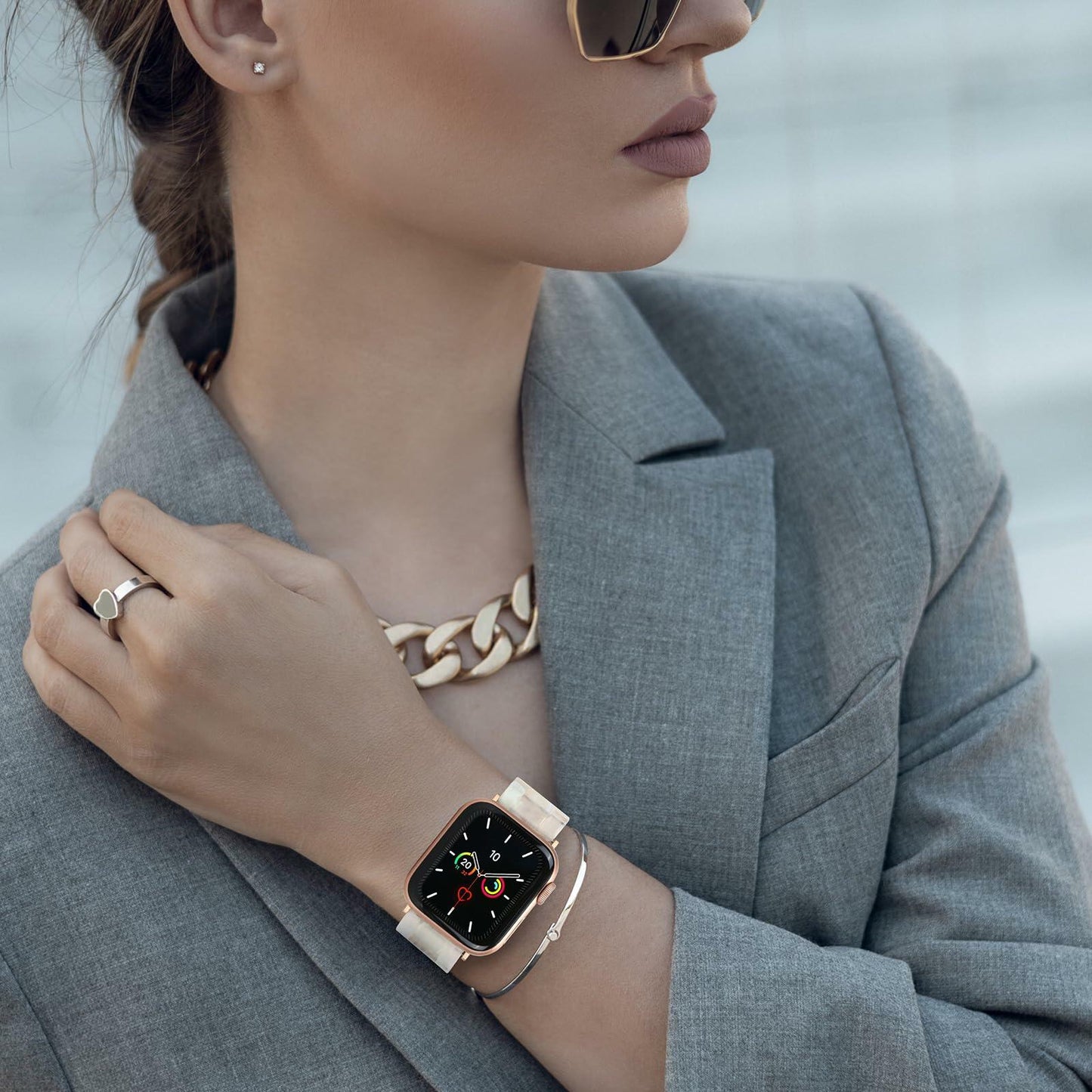 MAIRUI Resin Watch Band for Apple Watch Series 1-9 Ultra 42-49mm Colorful White