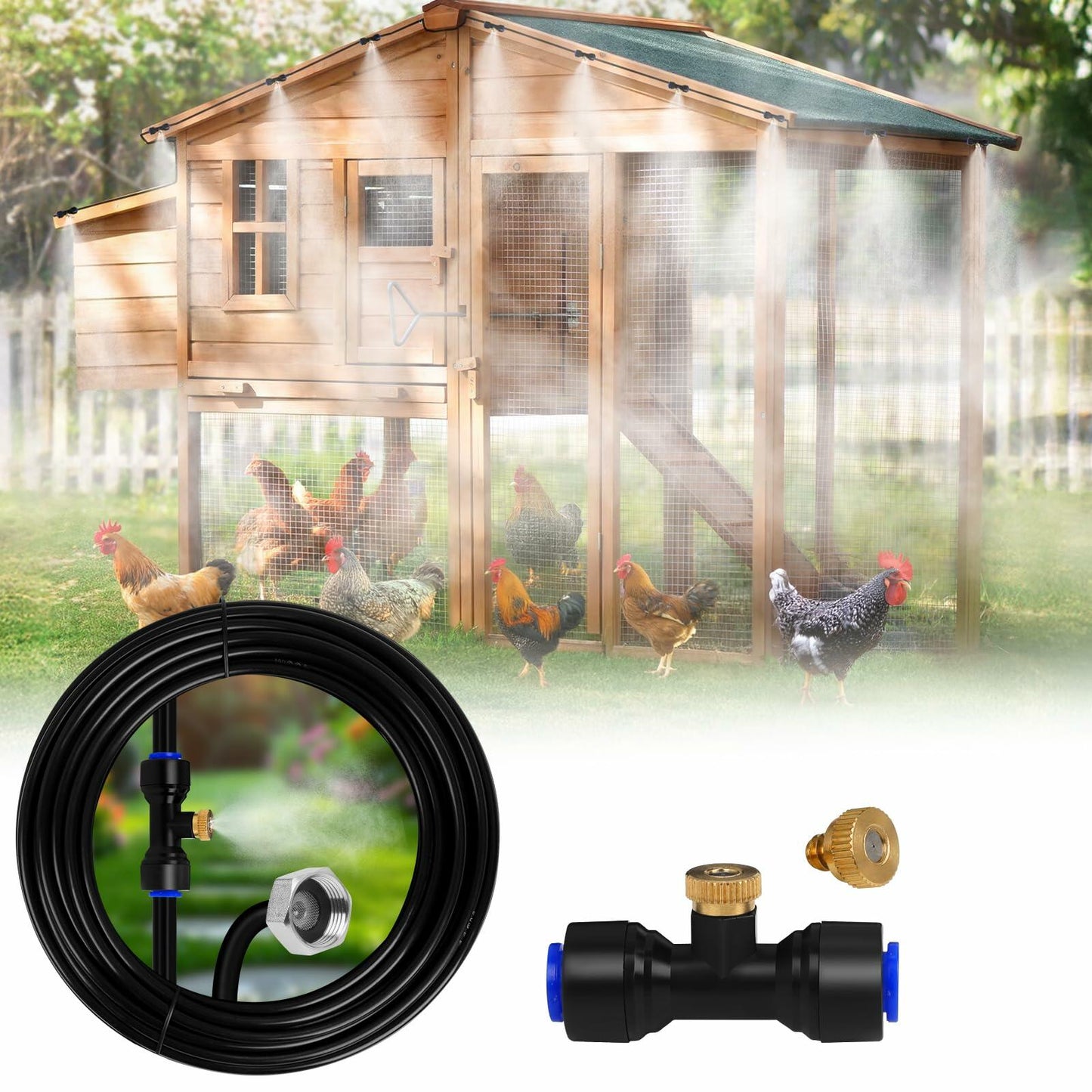 UBYNID 82FT Patio Misting System 21 Brass Nozzles Outdoor Cooling Adapter