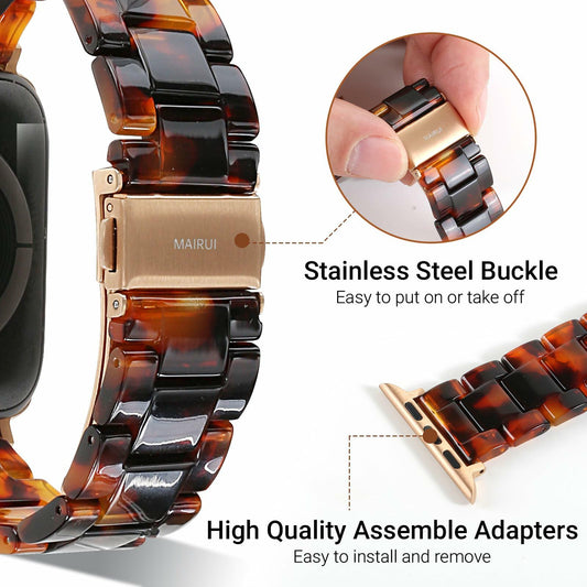 MAIRUI Resin Watch Band Compatible Apple Watch Series 1-9 Ultra 42-49mm Pink Tan