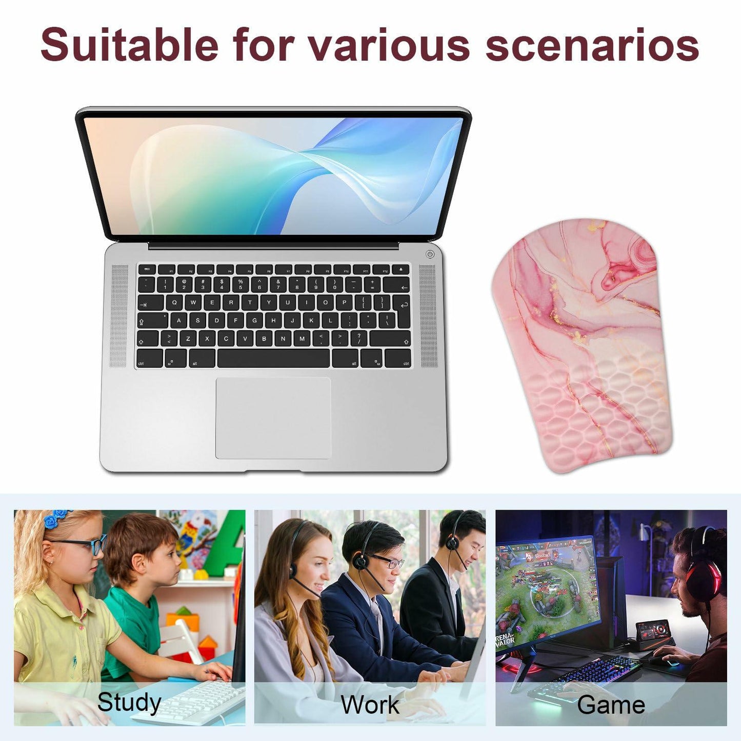 Knocent Ergonomic Wrist Mouse Pad Massage Memory Foam Non-Slip Pink Marble