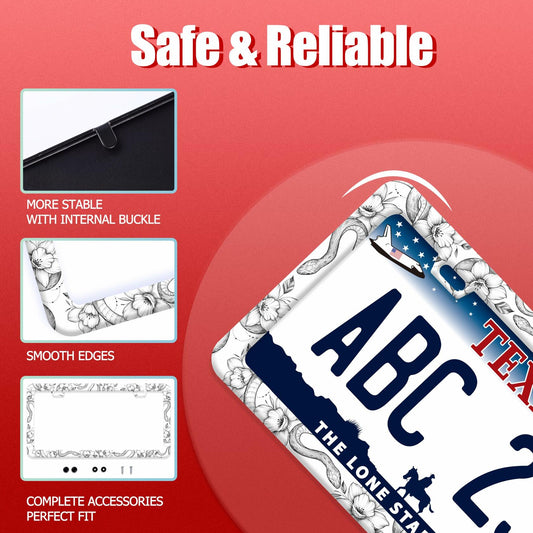 Snake Flowers Stainless Steel License Plate Frame 12.2x6 Inches US CA