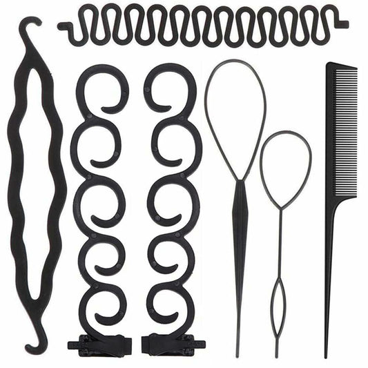 ZZJB Women's Hair Styling Set 7-Piece Black Resin French Braid Tools