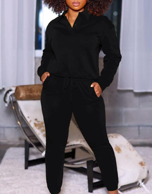Nimsruc Women's 2-Piece Jogging Sweatsuit Set Long Sleeve Black Size S