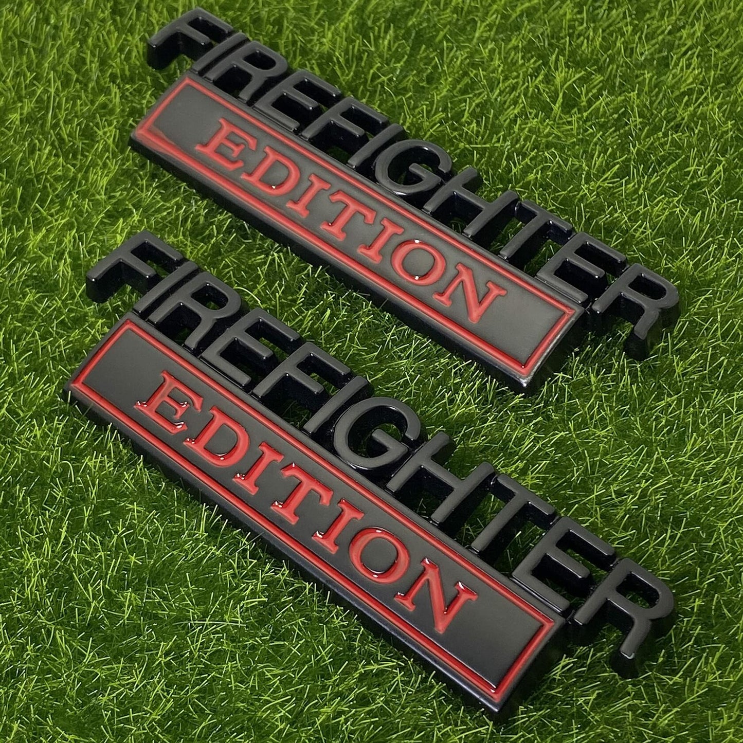 XANAPON Firefighter 3D Metal Fender Badge Car Emblem Chrome Black/Red 2PCS