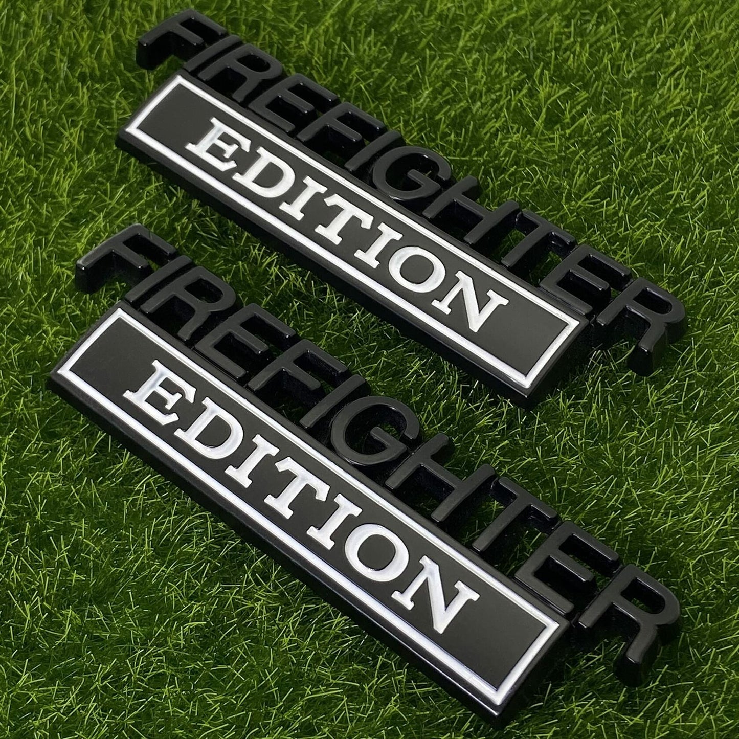 XANAPON Firefighter 3D Metal Fender Badge Car Emblem Chrome Black/White 2PCS