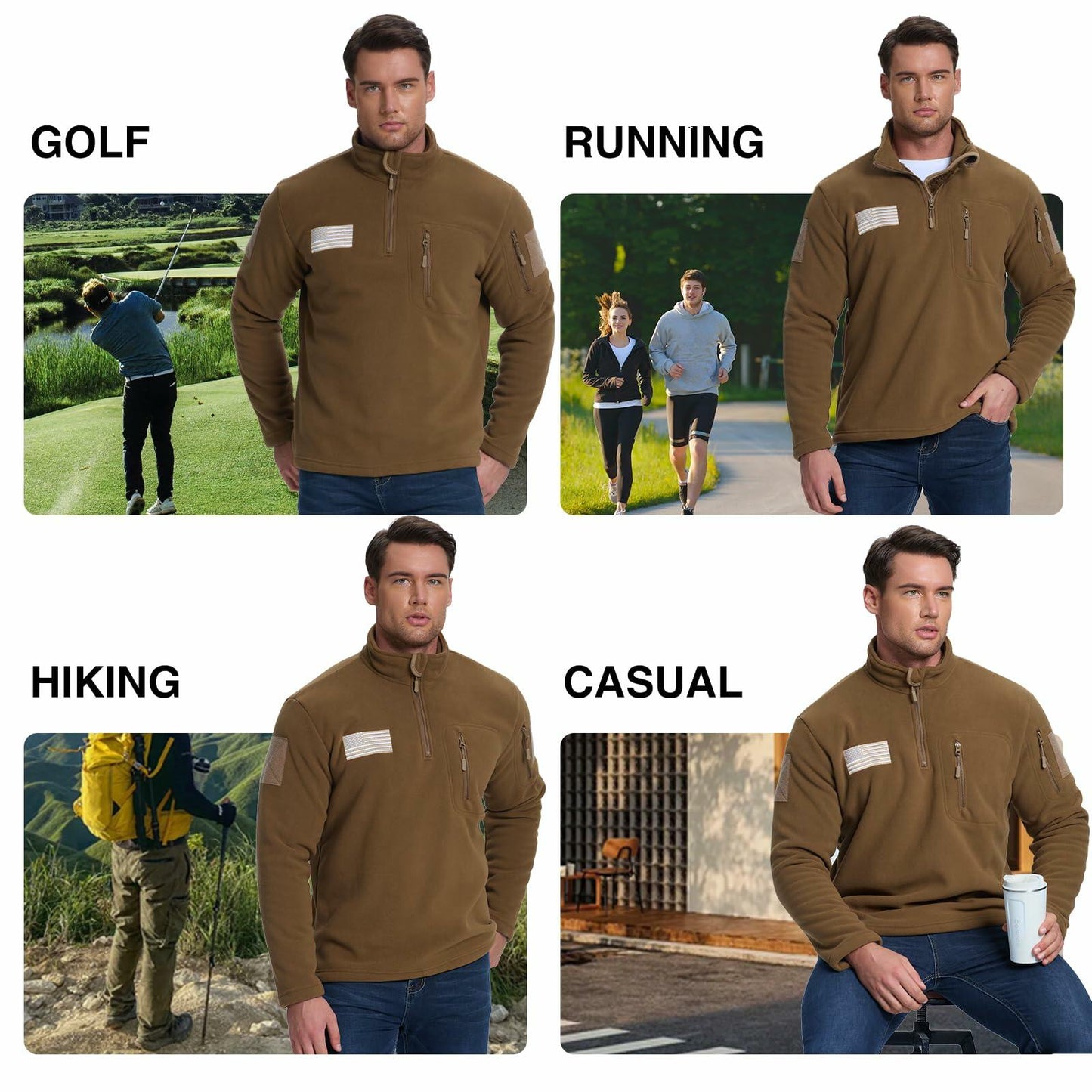 SIZE XL FEWGLEN Men’s Fleece Quarter Zip Pullover Sweatshirt Brown