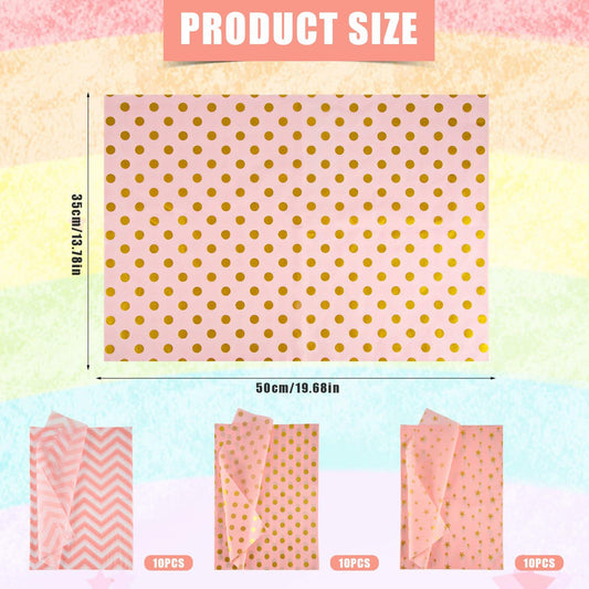 30 Sheets Light Pink Tissue Paper 19.6x13.7in Star Dot Wavy Gift Wrap