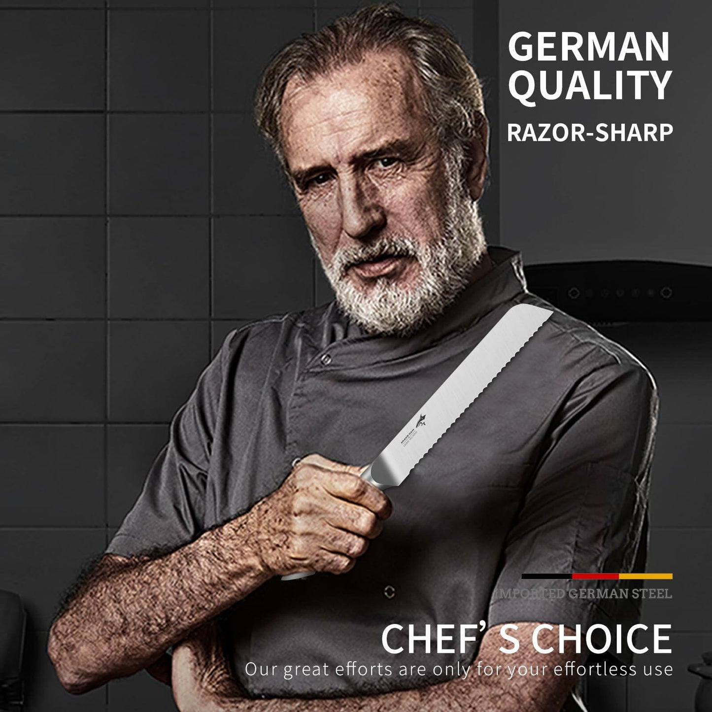 MAD SHARK Bread Knife 8 Inch Stainless Steel Silver Razor Sharp