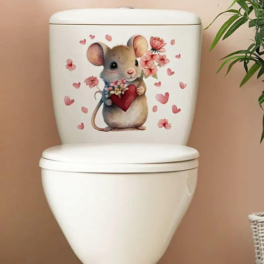 DIDOSOFT Mouse Love Petals Waterproof Toilet Cover Sticker Decals Color