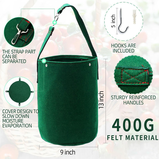 Betereap Tomato Grow Bag 2-Pack Heavy Duty Hanging Planter Green Felt