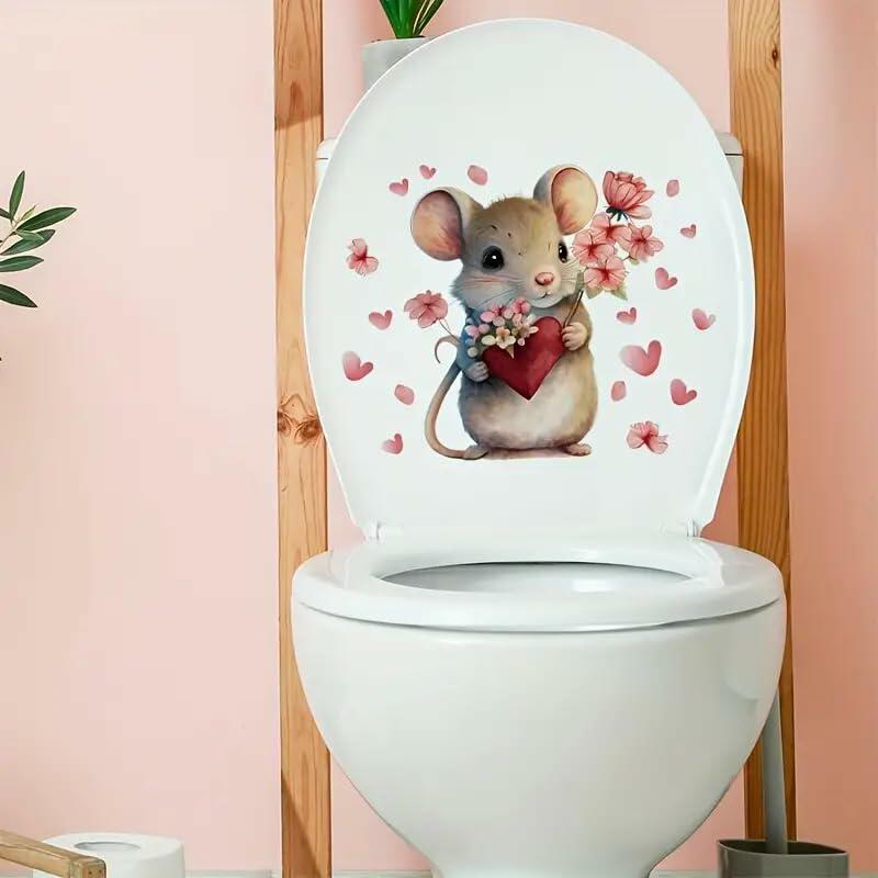 DIDOSOFT Mouse Love Petals Waterproof Toilet Cover Sticker Decals Color