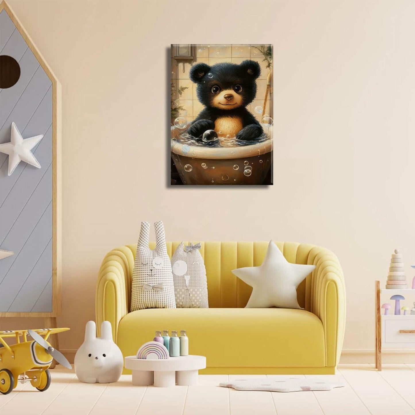 Cremooy Bathroom Bear Canvas Wall Art Funny Toilet Baby Bear 10x8 Canvas