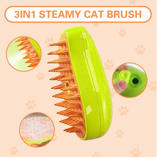 Steamy 3-in-1 Steam Pet Grooming Brush Self-Cleaning Hair Removal for Cats OPEN