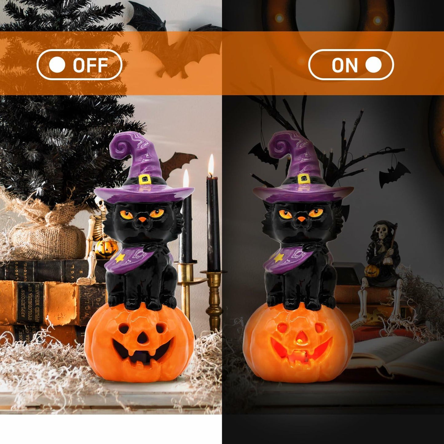 nuvagiki Light Up Black Cat Christmas Decor 8.2in Ceramic Indoor