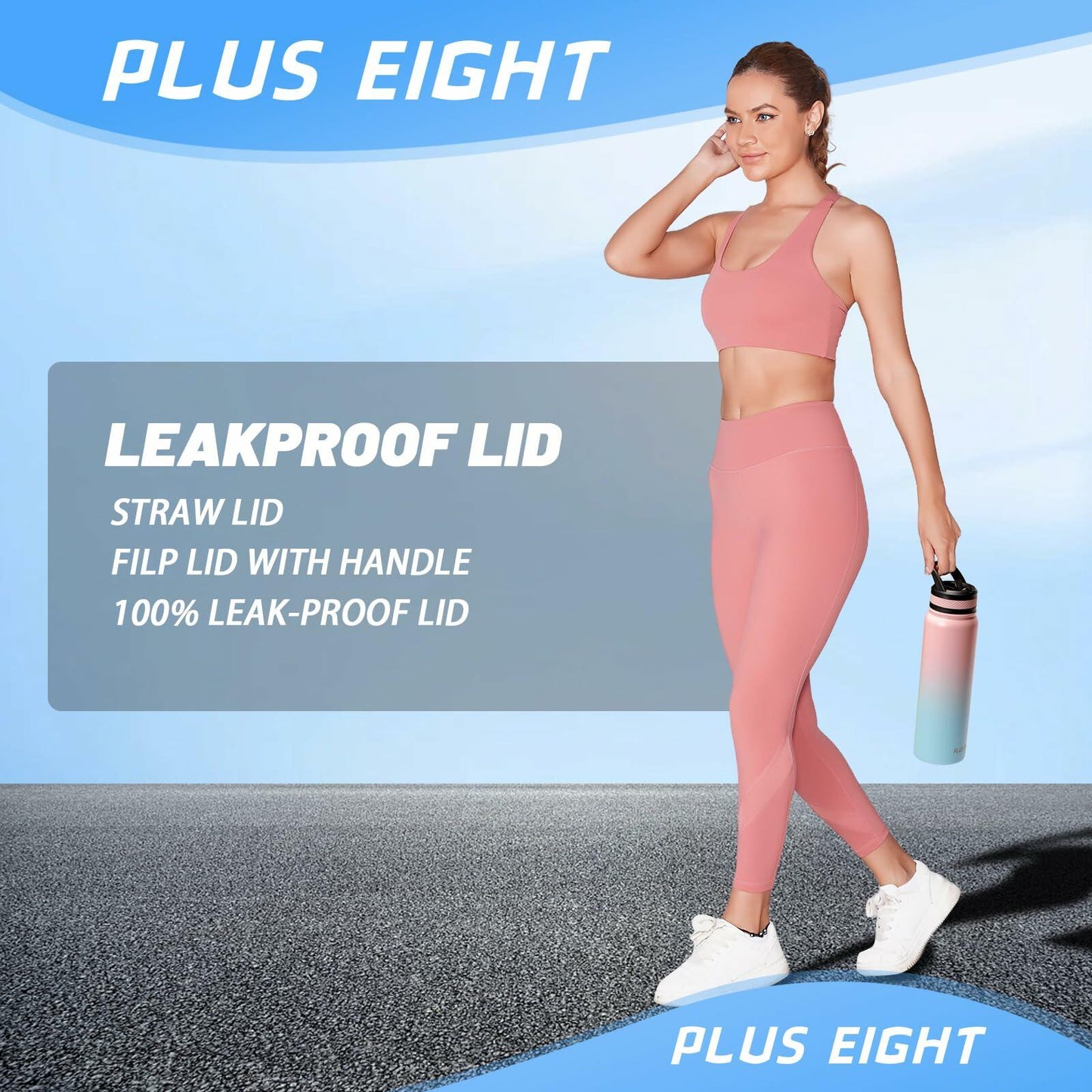 pluseight 32oz Insulated Stainless Steel Water Bottle with Straw Pink Blue